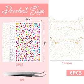 GlamRays 9 Sheets Glitter Freckles Face Tattoo, Freckles Face Glitter Tattoo Makeup Sparkle Glue Marks Gold Silver Jewels Gemstones Half Magic Glue Marks