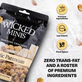 Wicked Minis Soup & Oyster Crackers - Saltine Crackers Salted Flavored Mini Puffed Soup Crackers, Savory Snacking Mix, Seasoned Croutons Salad Toppers, Crackers for Chili 6oz (Garlic Parmesan)