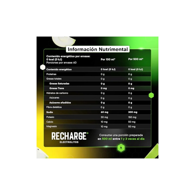 Be Better RECHARGE, Electrolitos En Polvo 60 Porciones, Sabor Manzana