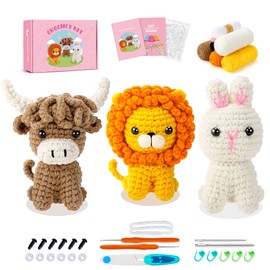 Lion Crochet Kit for Beginners with Video Bunny Crochet Kit Highland Cow Animal Knitting Kit Crocheted Animal Kits Complete Lion Crochet Starter Animals Cosplay Set Beginners Crocheted Cat Kit