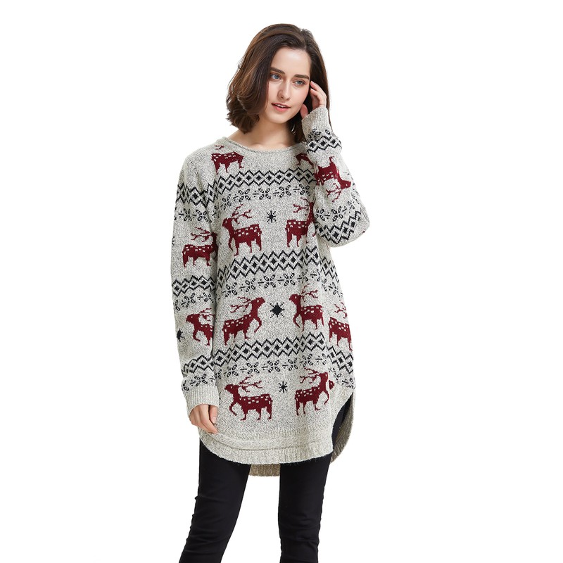 Reindeer Snowflake Christmas Pullover for Women Jumper - l