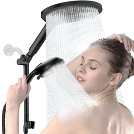 KAIYING Dual Shower Heads with Handheld Spray Combo, High Pressure Modern Rain Shower Head with 9-Mode Handheld Showerhead, Double Rainfall Shower Head with 79-Inch Stainless Steel Hose (Matte Black)