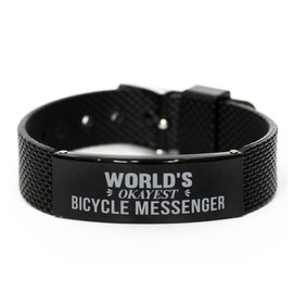 World's Okayest Bicycle Messenger Shark Mesh Bracelet Gifts For Bicycle Messenger Christmas Holiday Present Gifts for Bicycle Messenger Biirthday Gifts, Engraved Bracelet Custom for Bicycle Messenger