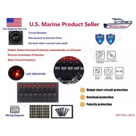 STX Boat Marine 8 Gang Switch Panel Circuit Breaker Toggle Rocker Switch RV Red LED