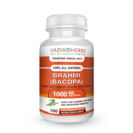 Vadik Herbs Brahmi Capsules -180 Count - 1000mg - Nootropic (Bacopa monniera) | Certified Organic | Naturally Strengthens and Boosts Immunity and Memory | Non GMO - Gluten Free