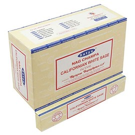 SATYA Nag Champa Californian White Sage Agarbatti | Handrolled Masala Incense Sticks | 12 Packs of 15 Grams Each in a Box | Export Quality Product