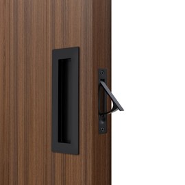 Dontay Pocket Door Pull Handle, 2 Recessed Flush Finger Pulls & 1 Edge Spring Pull,304 Stainless Steel, Template Included, Hardware Set for More Than 1-1/8” Thickness Door (1, Matte Black, 6'')