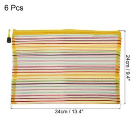 MECCANIXITY Mesh Zipper Pouches, A4 Colorful Pencil Case Document File Bags Storage Organizer for Office Supply Travel Accessory, Yellow Pack of 6