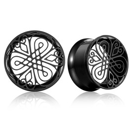 LADEMAYH 00g Screw Back Ear Expander Plugs Gauges for Ears, Celtic Knotwork Design Ear Tunnels for Men, Women Hypoallergenic Surgical Stainless Steel 316L Stretched Ears Body Jewelry-Black