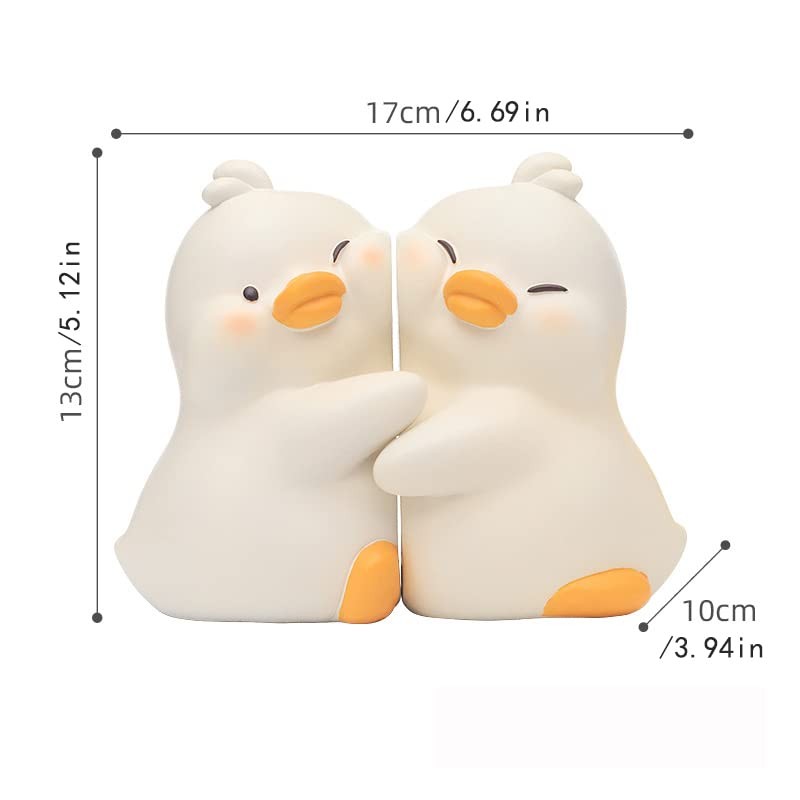 JARPSIRY Cute Hug Ducks Decorative Bookends, Unique Book Ends to