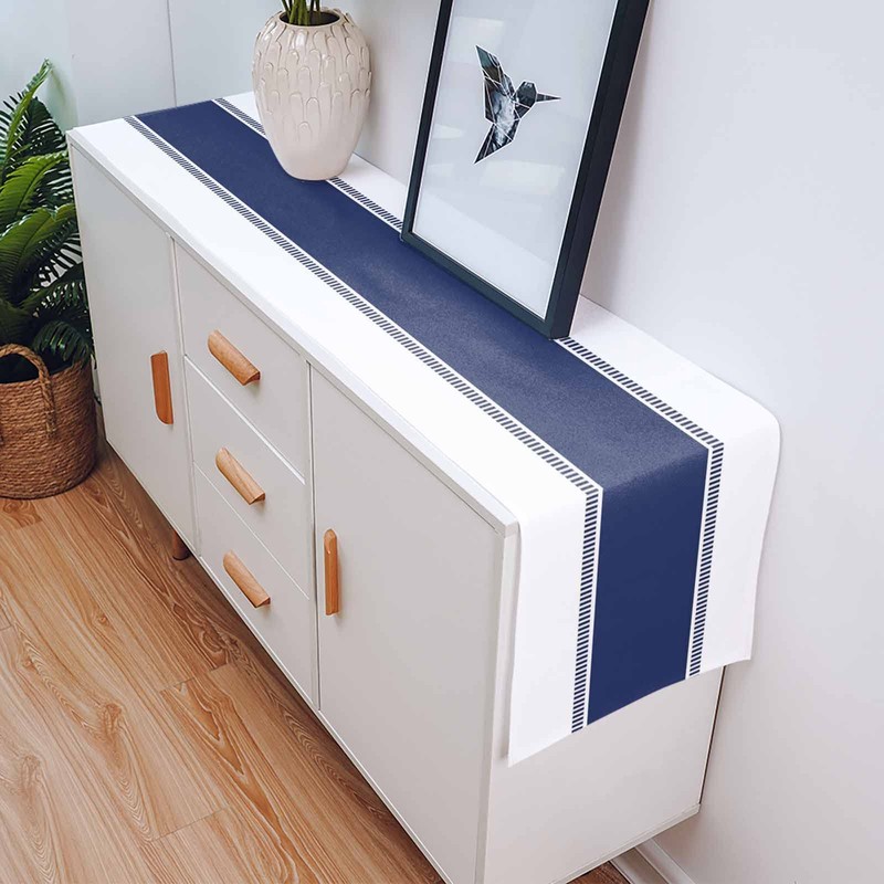 Modern Navy Blue Table Runners, Farmhouse Stripes Table Runner Dresser