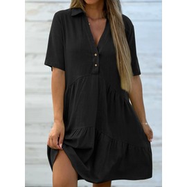 RANPHEE Linen Dresses for Womens 2025 Cute Empire Waist Black Summer Casual Knee Length Bump Friendly Juniors Flattering Dress to Hide Tummy XL