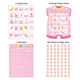 TENDFINE 24 Player Baby Shower Bingo Cards - Pink Newborn Baby Bingo Party Activity Supplies