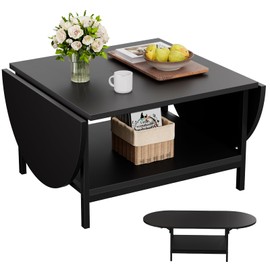 SAYGOER Black Coffee Table Modern Extended Coffee Tables with Storage for Living Room 2-Tier Unique Center Table with Two Folding Panel for Any Large or Small Space,Foldable, All Black