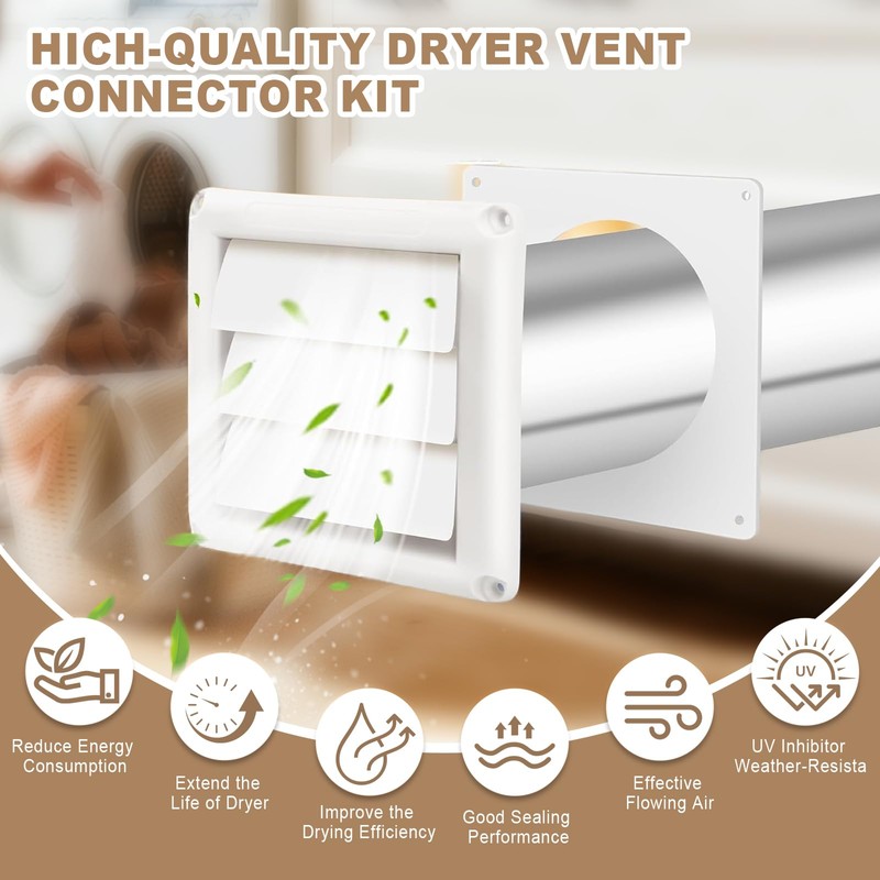 Dryer Vent Kit Through Wall with Hose/Duct Connector/Wall Plate, 4