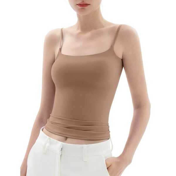 PUMIEY Women's Square Neck Tank Top Adjustable Spaghetti Straps Sleeveless