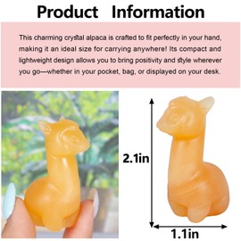 Ytbeoxk 2.1 inch Hand Carved Natural Yellow Jade Alpaca Statue Sparkling Desk Charm for Kitchen Serenity Zen Office Guardian Stress Relief Companions Statue Crystal Home Decor.