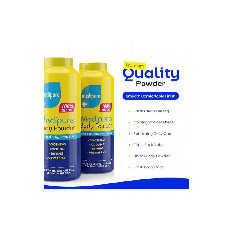 Talc-Free Body Powder, 200g x 3, Natural Cornstarch, Anti-Chafing Cooling