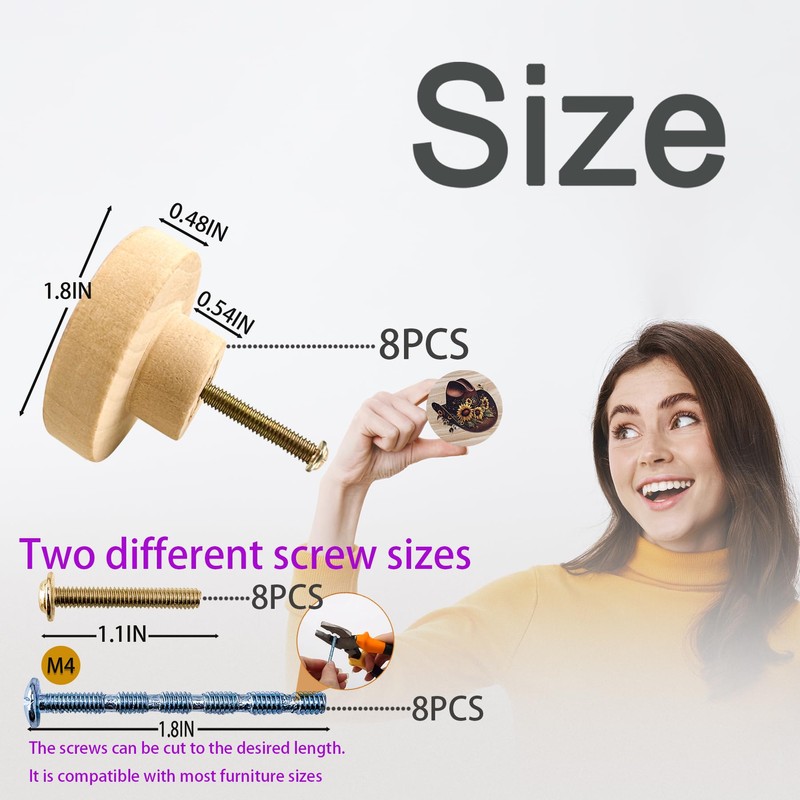 JamJam 8 Pack 1.8" Wooden Farmhouse Cabinet Knobs Wooden Vintage