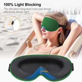 Gritin 100% Blackout Sleep Mask for Women & Men-Zero Eye Pressure Eye Mask for Side Sleepers, 3D Cutout Eye Movement Friendly, Ultra Soft & Comfortable Blindfold-Ear Plugs Included-Green