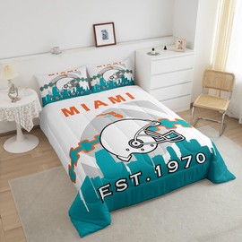 Erosebridal Full Bedding Set for Kids Boys Girls,American Football Lovers Comforter for Football Fan,Football Comforter Sets,Football Player Duvet Insert with 2 Pillowcases(Miami),Full