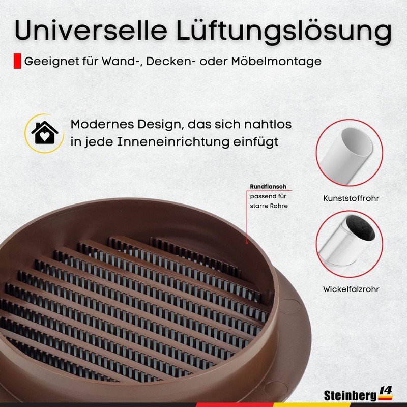 Steinberg14 Braun Ventilation Grille 125 mm - Plastic Exhaust Grille