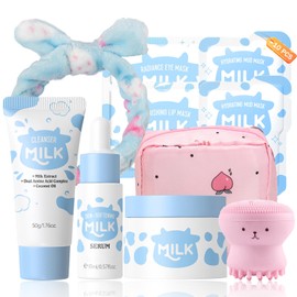 Milk Skincare for Kids, 10 PCS Teen Skin Care Kit with Cleanser, Serum, Cream, Masks, Skin Care for Teens 10-12, Hydrating Travel Skincare Sets, Christmas Gifts for Teenage Girls & Tweens (Milk)