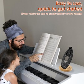 Circle of Fifths Wheel Metal with Wooden Stand, Complete with Guitar Chord Chart, Aluminum Alloy Melody Tool for Musical Instrument Learning