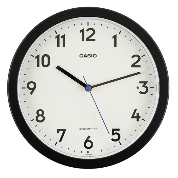 CASIO IQ-860NJ-1JF Wall Clock, Radio Clock, Black, Analog, Auto Light, Night Second Hand Stop, With Light, For Hanging