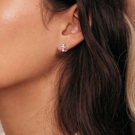 EVER FAITH Delicate Huggie Cross Stud Earring, 925 Sterling Silver Religious Church Cross Ear Jewelry Tiny Hoop Earrings for Women