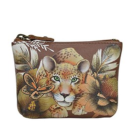 Anuschka Women’s Original Hand-Painted Genuine Leather Small Zip Pouch - Cleopatra's Leopard Tan