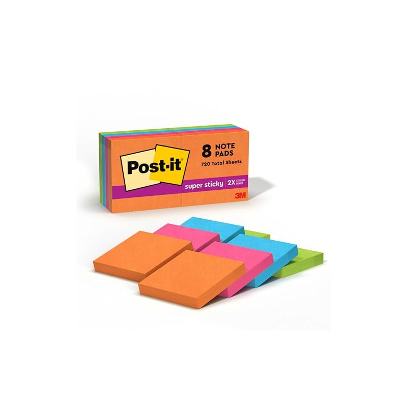 3M Post-it Notas Adhesivas Super Sticky, Color Río de Janeiro,