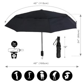 AMVUZ Regenschirm Sturmfest Reise Winddichte Auf-Zu-Automatik Taschenschirm,210T Teflon-Beschichtung Schirm (Schwarz Doppelt)