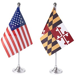 ZXvZYT 2 Pack American US Maryland flag USA Maryland MD State table flag,Small Mini United States Desk Flags With Stand Base,for U.S. States Party Events Celebration Decorations Supplies