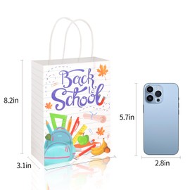 FYXMI Kraft Paper Gift Bags with Handles, 24 Pack, School Supplies, Decorative Pencil Design, Candy Treat Bags (24)