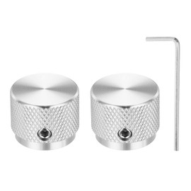 sourcing map 2 Pcs Aluminium Potentiometer Knobs, 1/4" (6mm) Universal Volume Tone Control Knobs with Arrow Indicator for Guitar, 3/5" Silver(20x15.5mm)