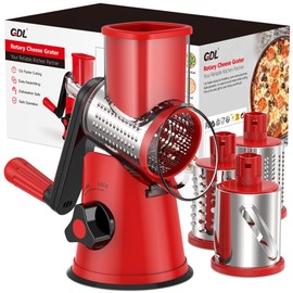 GDL Cheese Grater Rotary, Rotary Grater for Kitchen, Kitchen Grater Vegetable Slicer with 3 Drum Blades, Fast Cutting Cheese Shredder for Vegetables and Nuts