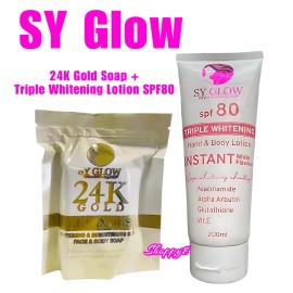 SY GLOW 24K Gold Luminous Whitening Soap + Triple Whitening Lotion SPF80