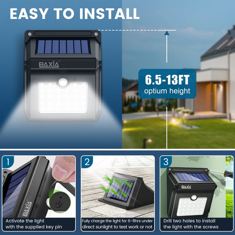 BAXIA TECHNOLOGY Solar Outdoor Lights Wireless Security Motion Sensor Solar