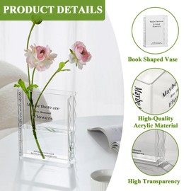 Acrylic Book Vase, Book Vase for Flowers, Clear Book Shaped Vase Transparent Acrylic Vase Aesthetic Decoration Vase Book Flower Vase for Bookshelf Table Home Bedroom Living Roo Office Decor