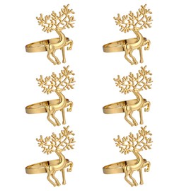 PRETYZOOM Pack of 6 Christmas Deer Napkin Ring Alloy Animal Napkin Buckle Ring for Kitchen Restaurant Thanksgiving Receptions Wedding Dinner Decoration (Golden)