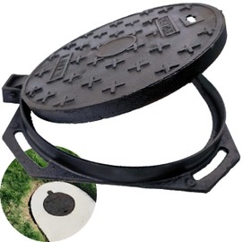 MOSINSBO 16” Cast Iron Manhole Cover and Frame, B Class Black Septic Tank Lid with Base, Round Sewage Basin Cover, Heavy Duty Metal Inspection Lid for Driveway, Concrete, Yard (True 15.8”)