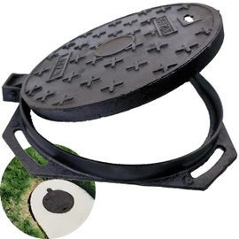 MOSINSBO 16” Cast Iron Manhole Cover and Frame, B Class Black Septic Tank Lid with Base, Round Sewage Basin Cover, Heavy Duty Metal Inspection Lid for Driveway, Concrete, Yard (True 15.8”)