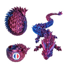 Movable Dragon & 3D Printed Dragon Egg - Fantastic Universe Decoration / Fidget Toy - Gift Idea, Unique Decoration for Home, Children's Room, Living Room (Red Blue Glossy)