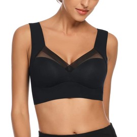 WOWENY Wirefree Padded Bras for Women Full Coverage Seamless Pullover Nursing Bra Plus Size (Black-1, Large)