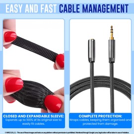 MarketConnect® Expandable Cable Sleeve, Diameter 6 mm, Length 10 m x 4 (40 m Total) • For Cable Management and Cable Hiding • Perfect for Desk and TV • Grey • 4-Piece Mini Box Refill Set