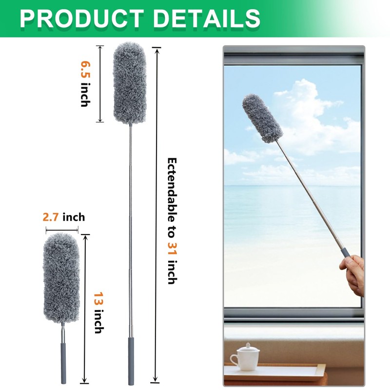 2 Pack Microfiber Feather Duster for Cleaning, Hand Washable Dusters