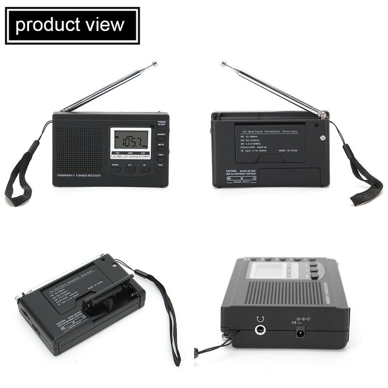 Portable Mini Radios FM/MW/SW Receiver with Digital Alarm Clock FM