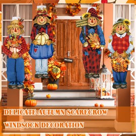 Moucuny 4 Pcs Fall Windsock Thanksgiving Windsocks Flag Fall Yard Decorations Outdoor Hanging Decor Garden Windsock for Outside Fade Resistant Flag for Autumn Yard Party Decorations(Scarecrow)