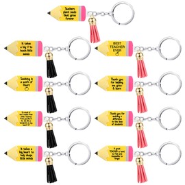 Ecally 36 Pcs Teacher Pencil Keychains with Tassel Teacher Appreciation Gifts Cute Key Chains Keychain Ring Back to School Keychain First Day of School Present for Teacher Women Men
